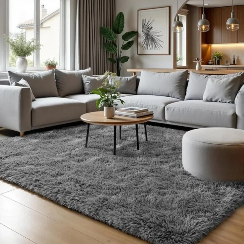 4x6 Grey Fluffy Shag Area Rug, Soft High Pile Carpet for Nursery & Bedroom Decor